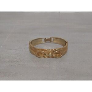 7" Vintage Mesh Chain Link Bracelet W/ Bow Gold Tone Retro